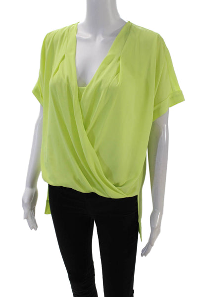 BCBG Max Azria Womens V Neck Natty Blouse Bright Citron Green Size Small