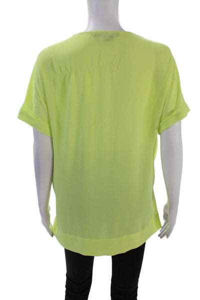 BCBG Max Azria Womens V Neck Natty Blouse Bright Citron Green Size Small