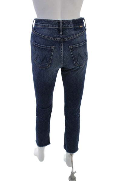 Mother Womens Cotton Mid Rise Raw Ankle Detail Skinny Jeans Blue Size 25