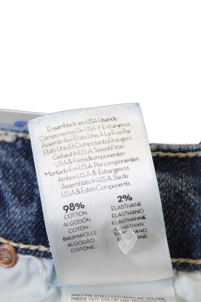 Mother Womens Cotton Mid Rise Raw Ankle Detail Skinny Jeans Blue Size 25