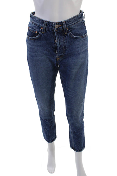 Grlfrnd Womens Cotton Distressed Detail Five Pocket Casual Jeans Blue Size 24