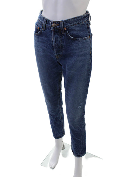 Grlfrnd Womens Cotton Distressed Detail Five Pocket Casual Jeans Blue Size 24