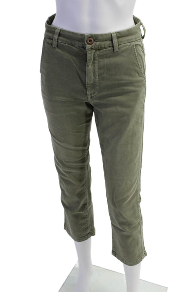 AMO Womens Cotton Flat Front Straight Leg Trousers Green Size 23