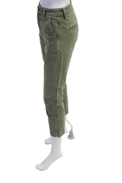 AMO Womens Cotton Flat Front Straight Leg Trousers Green Size 23