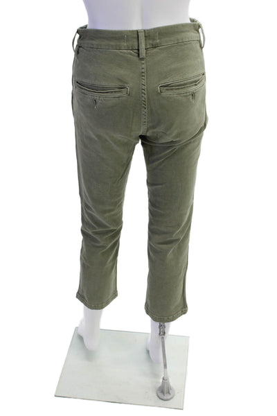 AMO Womens Cotton Flat Front Straight Leg Trousers Green Size 23