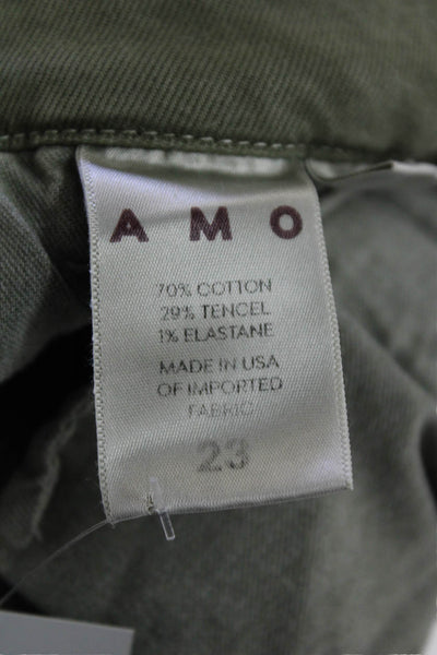 AMO Womens Cotton Flat Front Straight Leg Trousers Green Size 23
