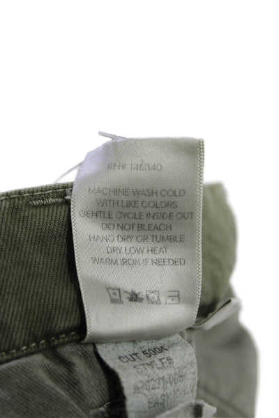 AMO Womens Cotton Flat Front Straight Leg Trousers Green Size 23