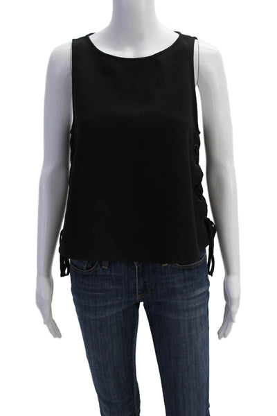 Rag & Bone Womens Sleeveless Lace-Up Round Neck Tank Top Black Size S