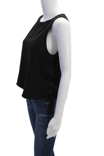 Rag & Bone Womens Sleeveless Lace-Up Round Neck Tank Top Black Size S