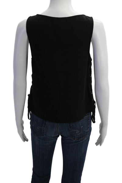 Rag & Bone Womens Sleeveless Lace-Up Round Neck Tank Top Black Size S