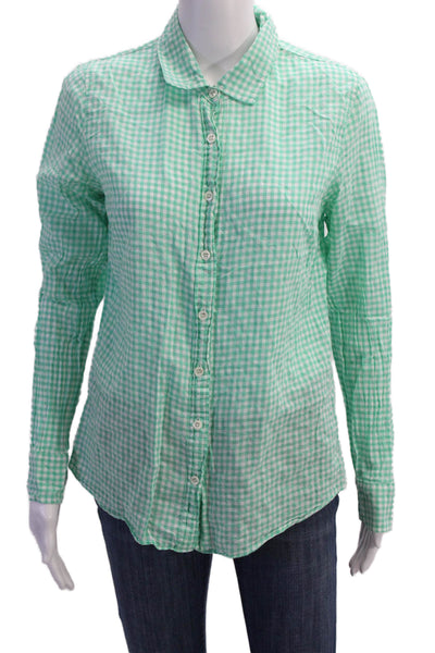 J Crew Womens Checkered Collared Long Sleeve Button Up Blouse Top Blue Size 8
