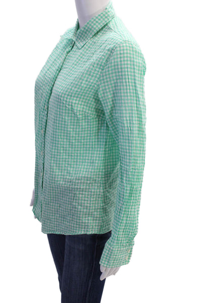J Crew Womens Checkered Collared Long Sleeve Button Up Blouse Top Blue Size 8