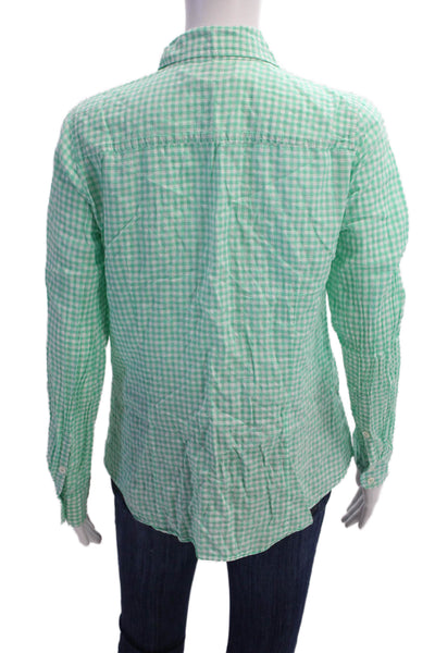 J Crew Womens Checkered Collared Long Sleeve Button Up Blouse Top Blue Size 8
