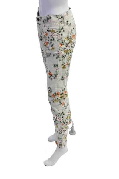 Citizens of Humanity Womens Cotton Floral Mid-Rise Skinny Pants Beige Sz 27