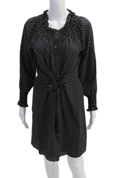 Rebecca Taylor Womens Polka Dot Smocked Neckline Long Sleeves Navy Blue Size 00
