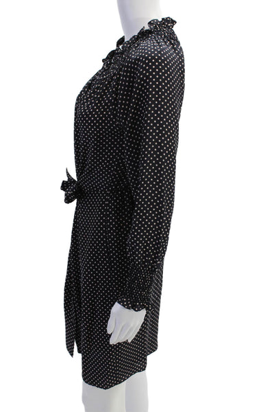 Rebecca Taylor Womens Polka Dot Smocked Neckline Long Sleeves Navy Blue Size 00