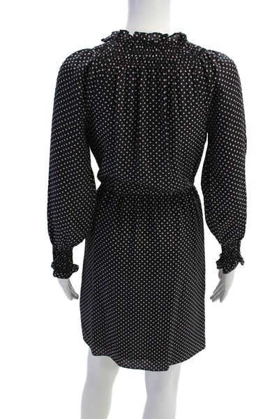 Rebecca Taylor Womens Polka Dot Smocked Neckline Long Sleeves Navy Blue Size 00