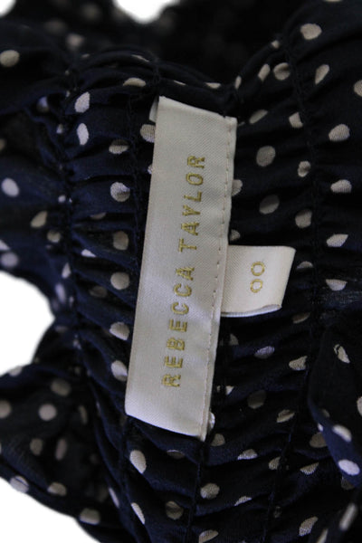 Rebecca Taylor Womens Polka Dot Smocked Neckline Long Sleeves Navy Blue Size 00