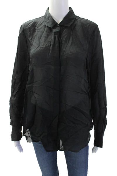 J Crew Womens Crew Neck Long Sleeves Button Down Blouse Black Size 10