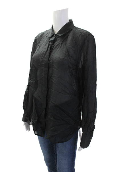 J Crew Womens Crew Neck Long Sleeves Button Down Blouse Black Size 10