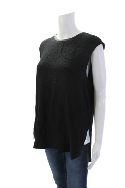 Helmut Lang Womens Silk Textured Sleeveless Tank Top Blouse Black Size Large