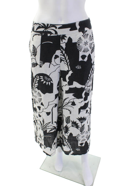 Nicole Miller Womens Linen Printed Wide Leg Pants White Black Size Medium