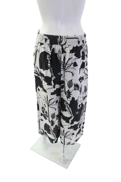 Nicole Miller Womens Linen Printed Wide Leg Pants White Black Size Medium