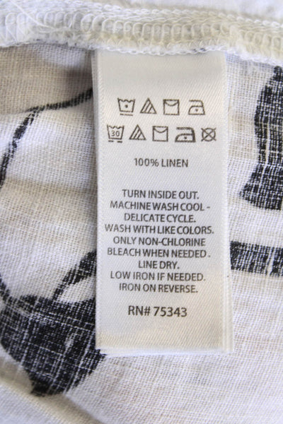 Nicole Miller Womens Linen Printed Wide Leg Pants White Black Size Medium