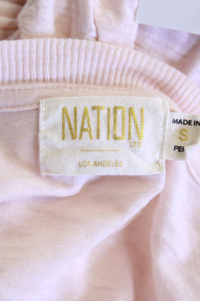 Nation LTD Womens Long Sleeve Scoop Neck Smocked Cuff Shirt Pink Cotton Small
