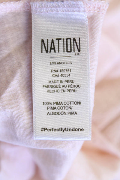 Nation LTD Womens Long Sleeve Scoop Neck Smocked Cuff Shirt Pink Cotton Small