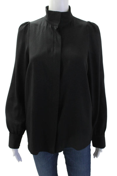 Paris Atelier + Other Stories Womens Button Front Collarless Shirt Black Size 4