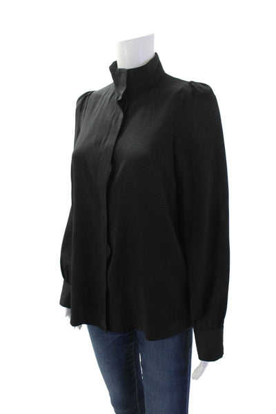 Paris Atelier + Other Stories Womens Button Front Collarless Shirt Black Size 4