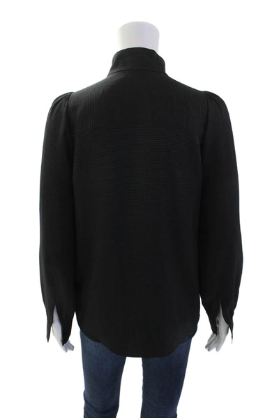 Paris Atelier + Other Stories Womens Button Front Collarless Shirt Black Size 4