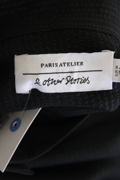Paris Atelier + Other Stories Womens Button Front Collarless Shirt Black Size 4