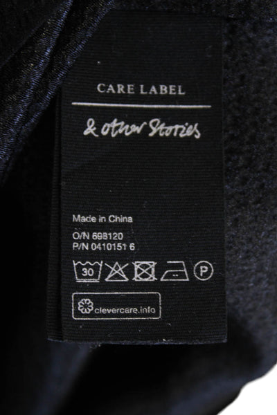 Paris Atelier + Other Stories Womens Button Front Collarless Shirt Black Size 4