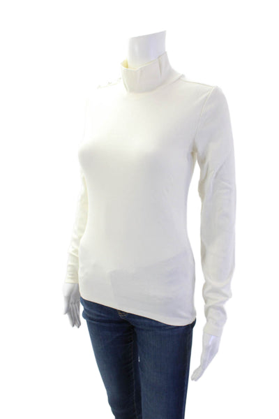 J Crew Womens Long Sleeve Crystal Trim Mock Neck Shirt White Cotton Size XS