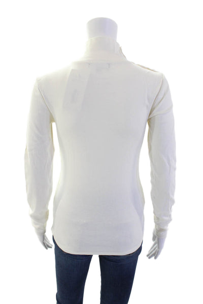 J Crew Womens Long Sleeve Crystal Trim Mock Neck Shirt White Cotton Size XS
