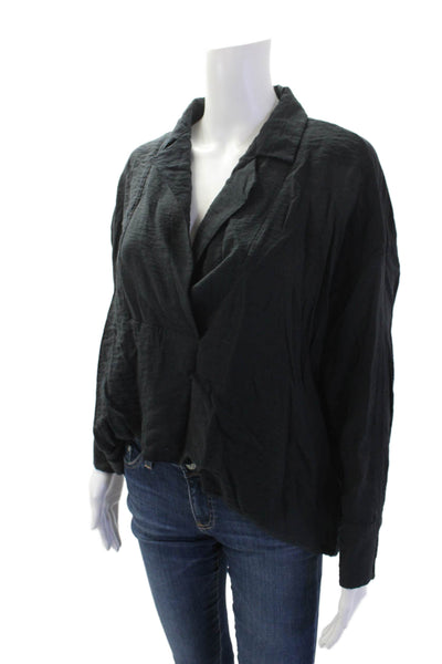 Anthropologie Womens Long Sleeve Collared V Neck Oversized Shirt Black Size XS
