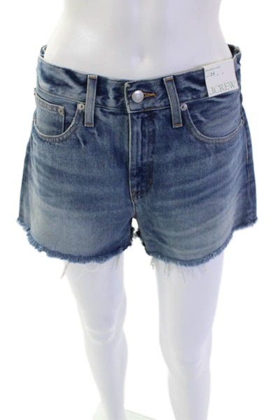 J Crew Womens Zipper Fly Mid Rise Denim Relaxed Shorts Blue Size 26