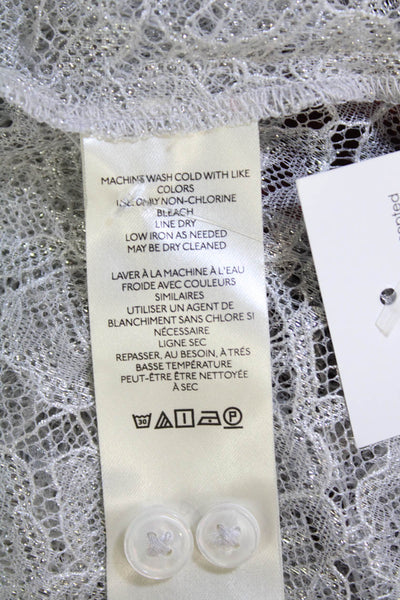 Anthropologie Womens Long Sleeve Open Front Lace Blouse Gray Size 2XS