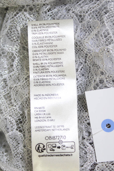 Anthropologie Womens Long Sleeve Open Front Lace Blouse Gray Size 2XS