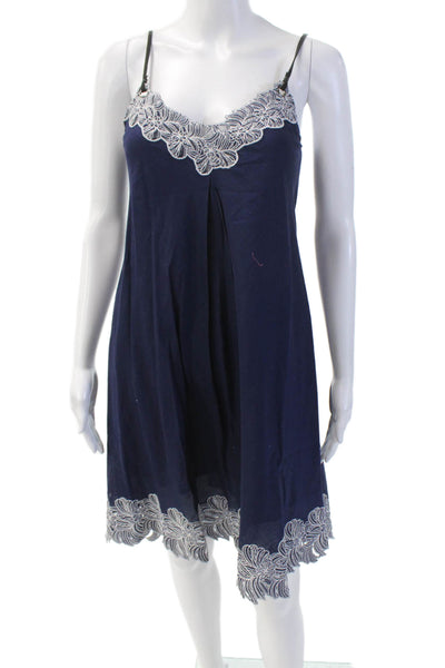 Catherine Malandrino Womens V Neck Sleeveless Sun Dress Navy Blue Cotton Size 0