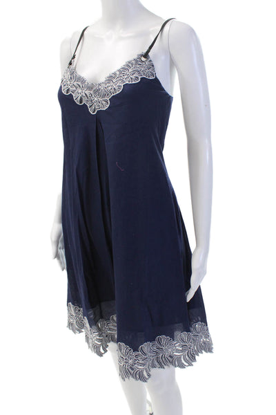 Catherine Malandrino Womens V Neck Sleeveless Sun Dress Navy Blue Cotton Size 0