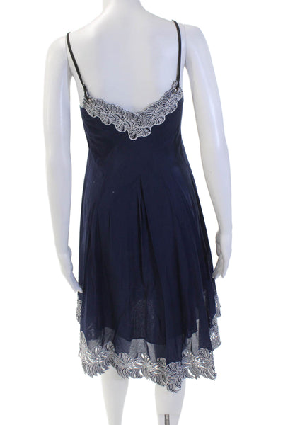 Catherine Malandrino Womens V Neck Sleeveless Sun Dress Navy Blue Cotton Size 0