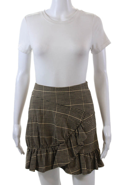 Joie Womens Textured Zip Lined Plaid Printed Tier Skirt Nude Size 00