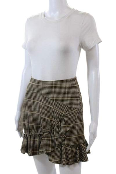 Joie Womens Textured Zip Lined Plaid Printed Tier Skirt Nude Size 00