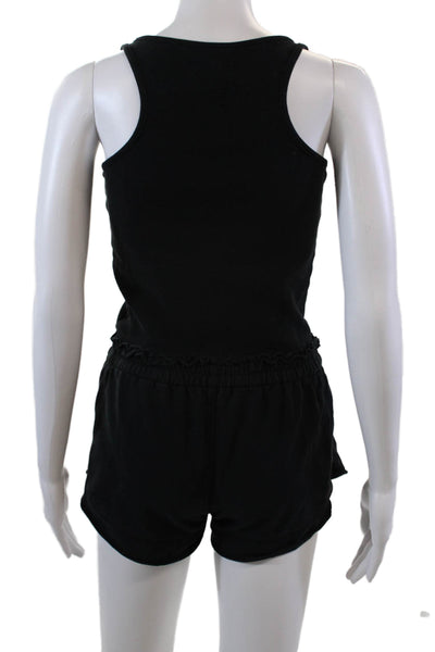 Sundays Womens Sleeveless Round Neck Drawstring Knit Romper Black Size 0