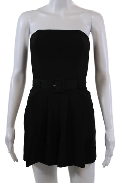 Black Halo Womens Sleeveless Lined Belted Pleated Sleek Romper Black Size S