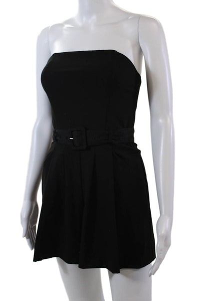Black Halo Womens Sleeveless Lined Belted Pleated Sleek Romper Black Size S