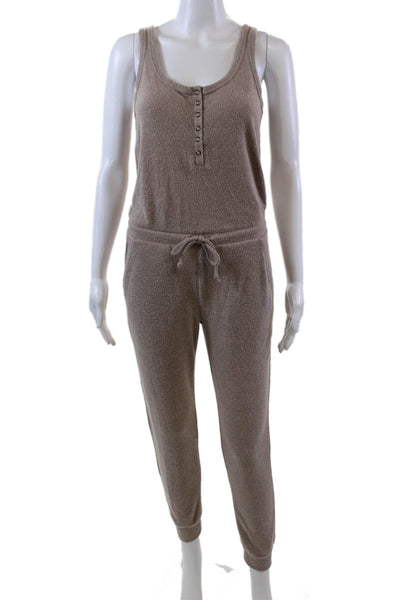 Z Supply Womens Scoop Neck Sleeveless Knit Button Cuff Bottom Jumpsuit Nude Size